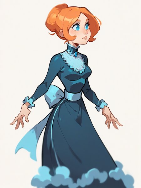 score_9, score_8_up, score_7_up, score_6_up, score_5_up,    <lora:JessicaCXLP:1> jessicac, 1girl, solo, orange hair, dress, blue eyes, white background,