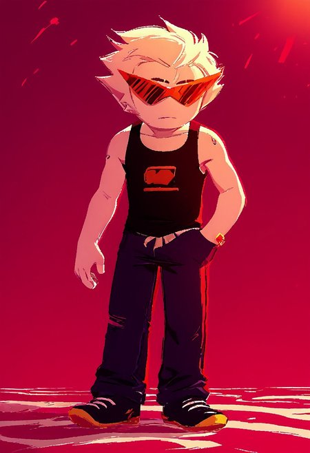 , score_9, score_8_up, score_7_up, Homestuck^2_style, flat color,  Dirk Strider, sunglasses, white skin, tank top, pants, 1boy, solo, full body