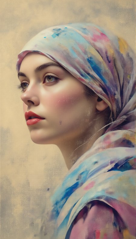 Half-length portrait of a young woman with veils covering her head,soft melancholic smile,vivid image of multiple layers,very watercolor and colored pencils,vivid and saturated colors,imitating Conrad Roset and Paul Klee and Gil Elvgren,hyper-detailed illustration,background textured,fluidity,<lora:niji_flux:1>,<lora:Grayscale_Dreams:1>,<lora:Magic of Art (FLUX):1>,, line art mastery, black and white contrast, etching techniques, printmaking art, detailed illustrations, woodcut effects, lithography, visual storytelling, graphic design, symbolic imagery, artistic prints, narrative engravings, cultural posters, minimalist aesthetics, dynamic compositions, technical precision, ink drawing, visual communication, emblematic scenes, artistic expression, Vector Art