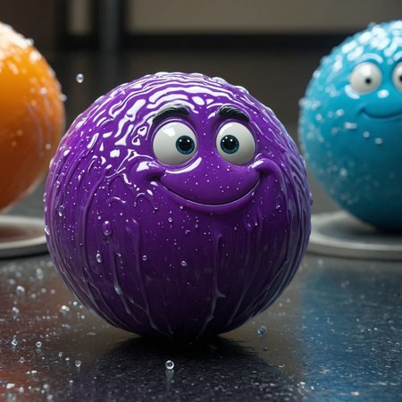 Close-up , Cinematic move film still of CGI ball of Slim dancing from the Flubber movie, , 4k , 8k , UHD