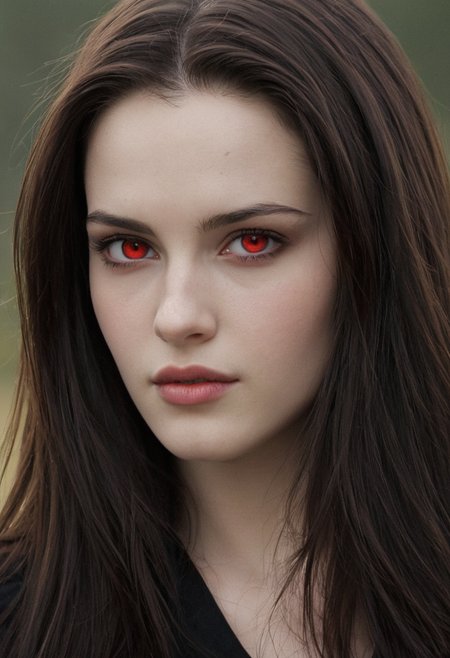 <lora:R0k00Gl0w1ngHD:1>,R0k00Gl0w1ngHD,(style, glowing, eyes, aura, background),, Bella is described as having a very pale complexion with (long, straight, dark brown hair, a widow's peak:1), a heart-shaped face with a wide forehead. Her eyes are large and widely spaced. Her nose is thin and her cheekbones are prominent. Her lips are a bit too full for her slim jawline. Her eyebrows are darker than her hair and are straighter than they are arched. Bella is rather pretty. Bella Swan. (extremely beautiful with even paler skin, straight waist-length hair, and crimson red eyes)
