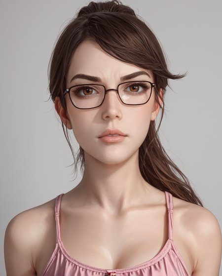 score_9,score_8,score_7,source_explicit , 1girl, solo, 
<lora:Chudette:.8> chudette, brown hair, pale skin, dark brown eyes, glasses, 1girl, , , ponytail, scowl, ,pink dress<lora:Expressive_H:1> expressiveh <lora:Eyes_High_Definition:0.25> eyeshd, best quality,(hyperrealistic art:1.2) 
BREAK
 extremely high-resolution details, photographic, (realism pushed to extreme:1.2), fine texture, (incredibly lifelike:1.2), (3d:1.2)