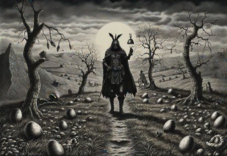Black Metal Easter Party Egg hunt,
surrealistic epic masterpiece