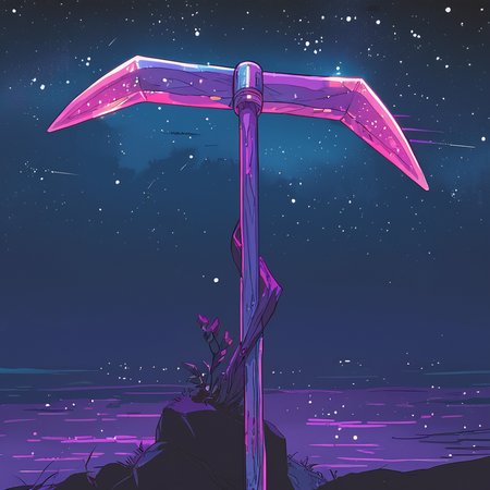 score_9,score_8_up,score_7_up, <lora:retro-neon-style:0.8>,
retro_neon, no humans, scenery, starry sky, night, night sky, outdoors, pickaxe,object focus