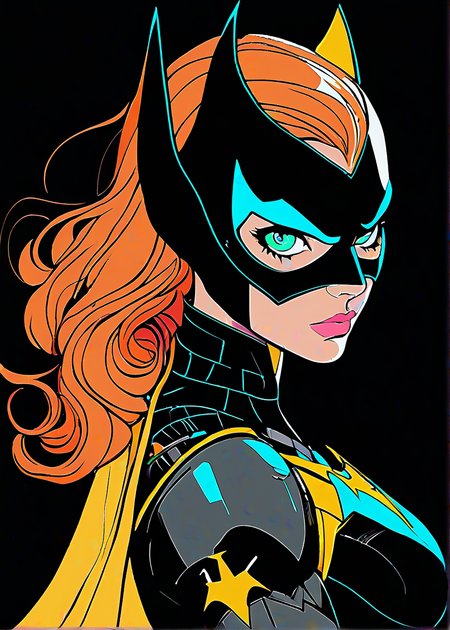 masterpiece, best quality, batgirl, solo, futuristic, intricate, over the shoulder, looking at viewer, black background, simple background, glow in the dark, sci-fi, multicolored hair, aqua eyes, warrior