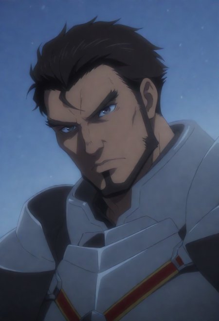 score_9, score_8_up, score_7_up, score_6_up, source_anime\(Overlord\), perfect anatomy, perfect proportions, best quality, masterpiece, high-resolution, high quality, aesthetic, absurdres, (male focus), solo male, Gazef Stronoff \(Overlord\), brownish black hair, short hair, sideburns, black eyes, facial hair, chinstrap beard, jawline beard, Warrior Captain Armor\(Overlord\), Gazef's Armor\(Overlord\), breastplate, shoulder armor, forearm armor, brown gloves, adult, mature, masculine, manly, handsome, charming, alluring, serious, upper body, dutch angle, shy,  portrait, headshot, close-up, snow sky
<lora:EMS-432575-EMS:1.000000>