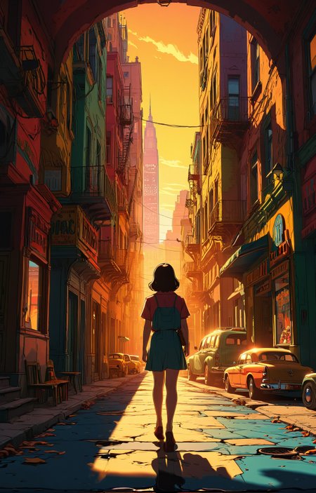 (impactful color paint of) Wanderlust aesthetic, comic book style, vibrant colors, stunning background. bathed in sunlight, a mesmerizing blend of light and shadow. masterpiece, absurdres, intricate details <lora:Modern_Cartoon_Style:0.6>