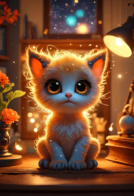 concept art A tiny, adorable mythical creature with a universe-like body, sparkling with stardust and nebulae, sitting as a night light on a night stand<lora:add-detail-xl:0.5> <lora:MJ52:0.5> <lora:sss:0.5>, professional 3D design of a cute and adorable cartoon character with big eyes, charming animation, endearing personality, exaggerated features, dynamic pose, captivating expression, expert character design, vibrant and colorful textures, engaging storytelling, versatile animation style, high-quality render, volumetric, 4k . digital artwork, illustrative, painterly, matte painting, highly detailed