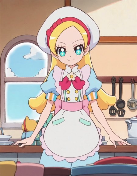 score_9, score_8_up, score_7_up, 1girl, solo, anime screencap, kiraboshiciel, smile, hat,  apron,  looking at viewer,   puffy sleeves, white headwear,  puffy short sleeves, bow, blue dress, closed mouth, beret,   cowboy shot,small breasts,<lora:kiraboshiciel:0.8>