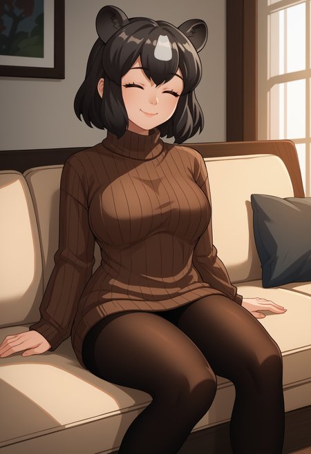 score_9, score_8_up, score_7_up, source_anime, <break> solo, 1girl, br0wnb3ar, bear girl, smile, sitting, couch, multicolored hair, black hair, brown hair, white hair, animal ears, extra ears, closed eyes, brown sweater, sweater dress, ribbed sweater, turtleneck, black pantyhose, indoors, living room
<segment:yolo-face_yolov8m.pt,0.4,0.5//cid=1>