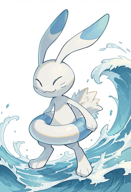 masterpiece, best quality, no humans,    zzWarabbit, wave, smile,    <lora:WarabbitPokedex_IXL:1.0>,