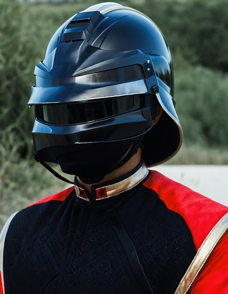 UHD, 8K, ultra detailed, highly realistic photo of UHD, 8K, ultra detailed, highly realistic photo of  man wearing a black helmet with red  uniform and black vest ,OverallDetailXL <lora:VTVSeries_SDXL_v1:1>