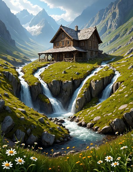 surreal landscape,creator landscape,stale of William Turner (dramatic light), Alpine tundra dotted with edelweiss, rain-filled hoofprints, water-driven forge building,roe deer barking alarm.
 <lora:LCMTurboMix_DPM_SDE_Karras:0.7>,
<lora:Flux-style-xl-lora:0.7> flux-style,
<lora:extremely_detailed:0.7> extremely detailed,
<lora:WildcardX-XL-Detail-Enhancer:0.3>,
<lora:add-detail-xl:0.7>,
BeyondSDXLv3,
(8k,highly detail, cool colors, grand illumination, dynamic cinematic perfect background, stunning detail,absurd detail, high quality, masterpiece,aesthetic, illustration, perfect composition, intricate details, absurdres),