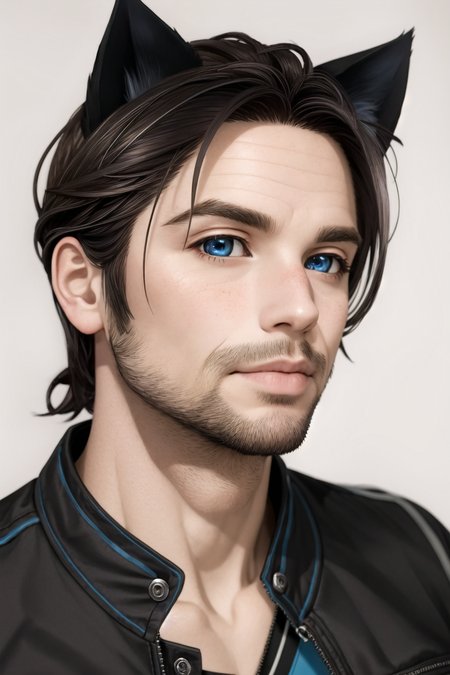<lora:Maverick%20Ellis%20Rowe:.7> solo, male focus, animal ears, 1boy, blue eyes, cat ears, looking at viewer, freckles, stubble, brown hair, facial hair, dynamic angle,