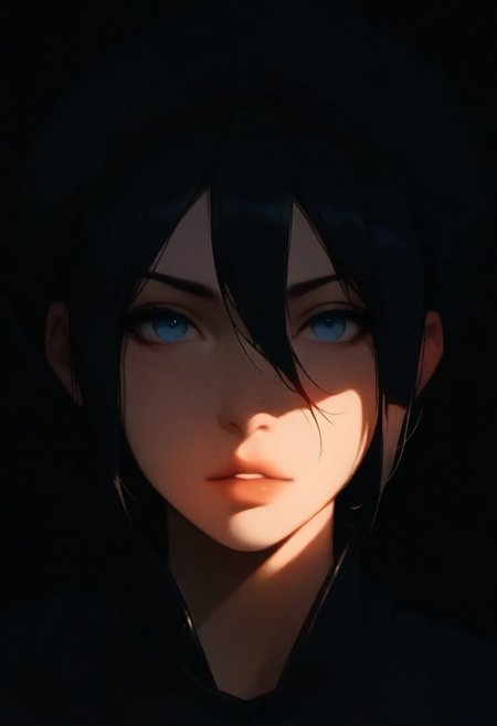 1girl, Toph Beifong, solo, dark, light, masterpiece, best quality, very aesthetic, close up, black hair, parted lips