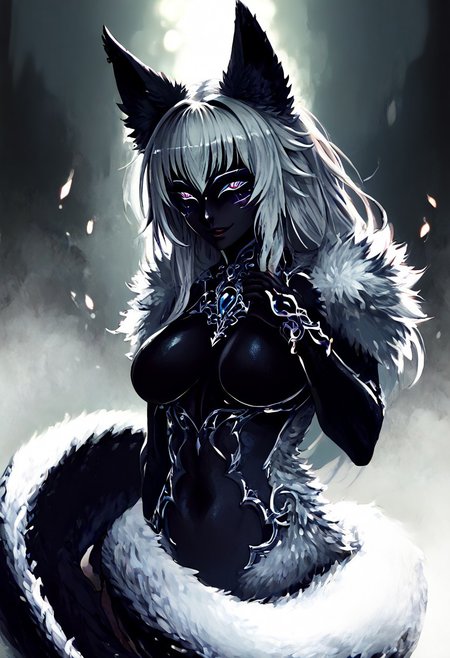 (Masterpiece:1.3), (best quality:1.2), (detailed background:1.1), (intricate details:1.1), (detailed background:1.2), 1girl, solo focus, perfect anatomy, sexy, 2d style,
BREAK
(score_9, score_8_up, score_7_up), (Masterpiece), (expressive eyes), 1girl, 
Bunyip, lamia, snake scutes, black underside, fluffy, furry tail topside, white fur, animal arms, shoulder fur, animal ears, colored skin, black skin,
<lora:MGE_V5.0:1.2>
BREAK
revealing clothes, sexual pose, charming, sexy, horny smile,tight bra,
 perfect body, metal body parts, slutty make up,
dynamic angle, side shot,
edgy and dramatic fashion photography,volumetric lighting, bloom, harsh lighting, muted colors,
looking down at the viewer, side view,
BREAK
perfecteyes,NegativeDynamics,scenery,bleakfaith,hkevil,