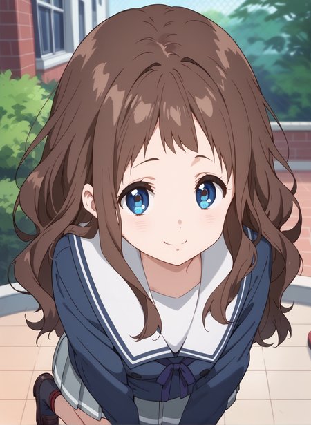 score_9,score_8_up,score_7_up,source_anime,anime,nsfw,rating_explicit,uncensored,High quality,Ultra detailed,best quality,insanely detailed,beautiful,masterpiece,perfect lighting BREAK
<lora:shindou_ai_V1:1>,(shindou_ai, long hair, brown hair, blue eyes, school uniform, serafuku, sailor collar, black socks,blue ribbon,grey skirt,long sleeves,pleated skirt,shoes,white sailor collar,blue jacket),1girl,solo,kind_smile,posing,outdoors,looking_at_viewer,solo_focus,from_above,