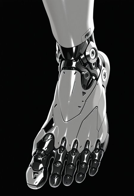 masterpiece, best quality, amazing quality, intricate detail, highly detailed,
 <lora:ArmorPunkILLUSTRIOUS:1> arm0rpunkv4
mechanical_feet, simple background, monochrome, greyscale, feet, toes, no humans, black background, foot focus