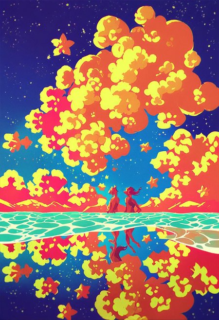 score_9, score_8_up, score_7_up,score_9, score_8_up, score_7_up, scenery, vivid brilliant colors, reflection, beautiful, swirling, shiny, night, ocean, waves, stars, nova, nebula