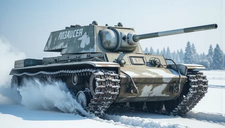 oil paintingof the battlefield,   <lora:kv1:0.8>,kv1,backlight, angel's ladder,
A tank runs through the snow-covered Russian land, kicking up snow as it runs. Its white camouflage paint peels off, revealing the city's Russian blue.