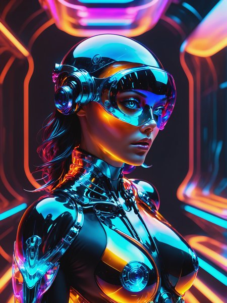 cyberpunk woman, Jed-Jly, Jed-CyFut, Futuristic, Neon,   <lora:JellyStyle:0.8>    <lora:CyberFuturisticStyle:0.8>, (masterpiece:1.2), best quality