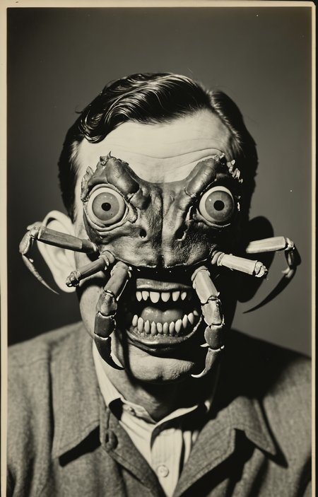 weegee photo,mutation,human with crab head face,  <lora:sdxl_photorealistic_slider_v1:1>