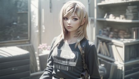 score_9,score_8_up,
realistic,(bloom:1.2),
<lora:leanne:1>,leanne,
1girl,solo,blonde hair,long hair,bangs,lace hairband with flower,blue eyes,eyes looking to the side,parted lips,facing viewer,black long sleeve shirt with characters on it,belt pouch,white belt,upper body,indoors,living room,
