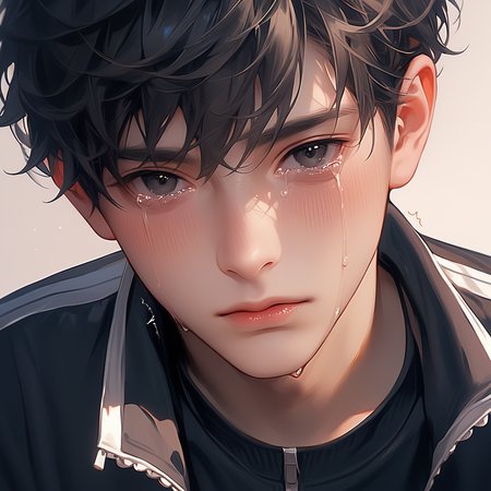score_9,score_8_up,score_7_up,detailed face,<lora:hanman-000004:1>,1boy,black hair,bangs,track jacket,black jacket,black eyes,blush,crying with eyes open,white skin,looking at viewer,trembling,simple background,best quality,<lora:add-detail-xl:1>,