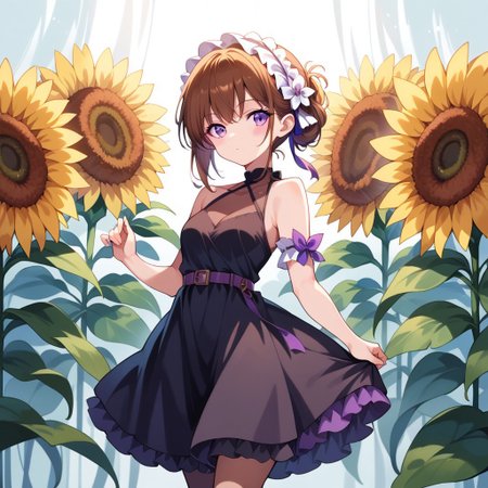 score_9, score_8_up, score_7_up, source_anime, sn0wdr0p, dress, flower, sunflower