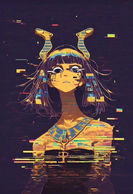 Score_9, score_8, score_7, 1girl, solo, zzEgyptian, Egyptian, 2d, gl1tch, glitch,