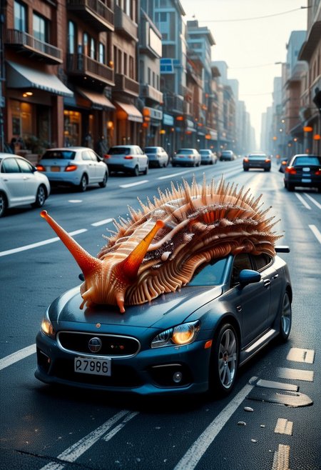 score_9, score_8_up, score_7_up, score_6_up, s34slug, sea creature, road, motor vehicle, traffic cone