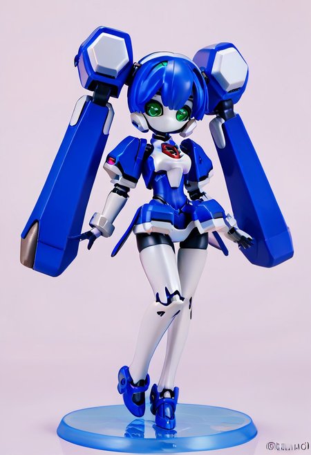 masterpiece, score_9, score_8_up, score_7_up, EasyNegative_v2, 
(best quality:1.1),ultra-detailed, high resolution, super detailed skin, beautiful detailed eyes, nsfw, Brightly Lit, Highly Visible, 8k, sharp focus, beautiful, perfect lighting, beautiful eyes, anatomically correct, anatomically correct face, extremely detailed eyes, smooth edges, beautiful face, symmetrical eyes, symmetrical face, 
(standing, Full-body view:1.2), 
1girl, cute girl, blazermate, (robot girl, android:1.3), (roaot eyes, green eyes, blue hair, twin tails, no mouth:1.2), (colored skin, robot skin, white skin, blue skin, robot joints:1.5), 
(simple background, white background:1.2), (solo focus:1.5), 
(looking at viewer:1.5),  (figurine:1.5),