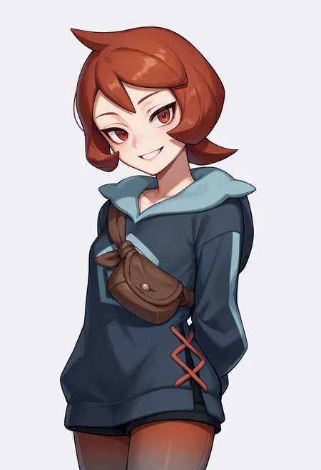 score_9, score_8_up, score_7_up, score_6_up, score_5_up, score_4_up, BREAK, source_anime,
1girl, arezu, red hair, cow lick, short hair, red eyes, 
hoodie, pantyhose, brown bag, pantyhose under shorts,
arms behind back, smile, looking at viewer, solo, simple background, white background    <lora:ArezuXL:1>