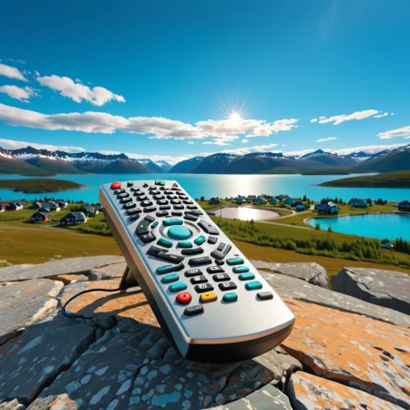 (remote control showcase) <lora:52_remote_control_showcase:1.1>
Turquoise background,
high quality, professional, highres, amazing, dramatic,
(Northern village and midnight sun:0.5),