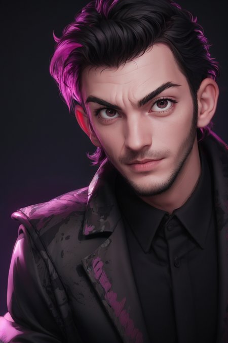 neonpunk style, Joker 1man, (alexito1.3), brown eyes, looking at viewer, solo, masculine, meme quality, upper body,  <lora:alexito-05:0.8>  . Drama, mental health, Gotham City, highly detailed, cyberpunk, vaporwave, neon, vibes, vibrant, stunningly beautiful, crisp, detailed, sleek, ultramodern, magenta highlights, dark purple shadows, high contrast, cinematic, ultra detailed, intricate, professional
