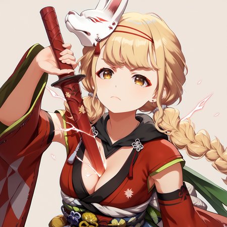score_9, score_8_up, score_7_up, score_6_up, source_anime, 1girl,
<lora:kotone.pony-v1.3:1>, kotone, kamuro, serious,
<lora:Draw Weapon from Chest pony:1>, DRAW WEAPON FROM CHEST,
GLOWING WEAPON, HOLDING WEAPON,
CLEAVAGE, WEAPON BETWEEN BREASTS,