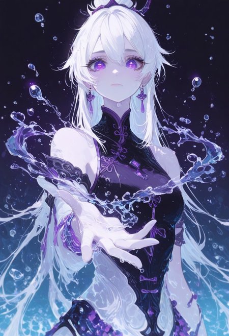 masterpiece, best quality, good quality, newest, highres, absurdres, (Perfect details),(****), 1girl, kiana kaslana, herrscher of finality,solo, long hair, eye reflection, purple eyes, white hair, eyelashes, looking at viewer, closed mouth, reaching, outstretched hand, reaching towards viewer,outstretched arm, earrings, upper body,
water, hydrokinesis, Water drops, melanch0ly,xxx667_illu, glowing <lora:illustriousXL_stabilizer_v1.23:0.3> <lora:NOOB_vp1_detailer_by_volnovik_v1:0.3> <lora:ponyv6_noobE11_2_adamW-000017:0.3> <lora:klskx_wai:0.35> <lora:XXX667:0.6> <lora:mon_monmon2133:0.5> <lora:r17329_illuu:0.5>
