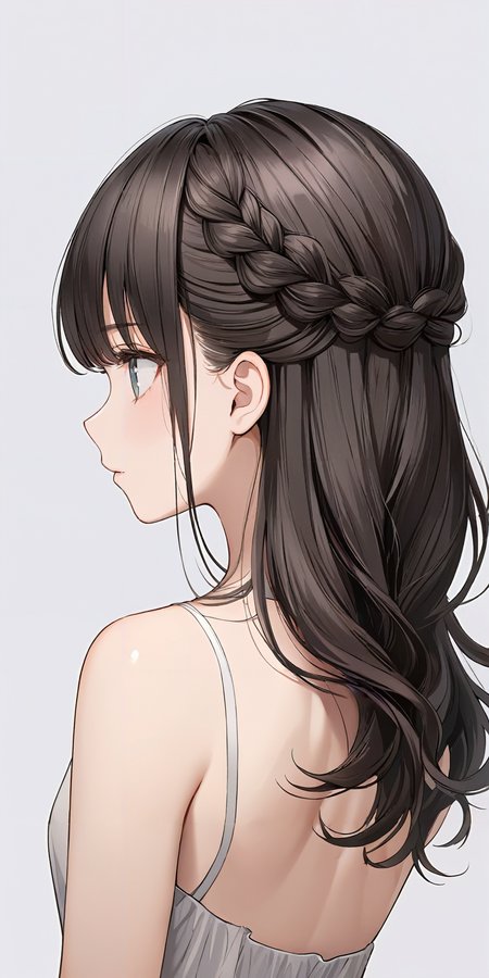 masterpiece,ultra-detailed,best quality,8K,illustration,cute face,clean skin ,shiny hair,girl,ultra-detailed-eyes,simple background, <lora:add-detail-xl:1> <lora:half up braid_XL_V1.0:0.7> half up braid