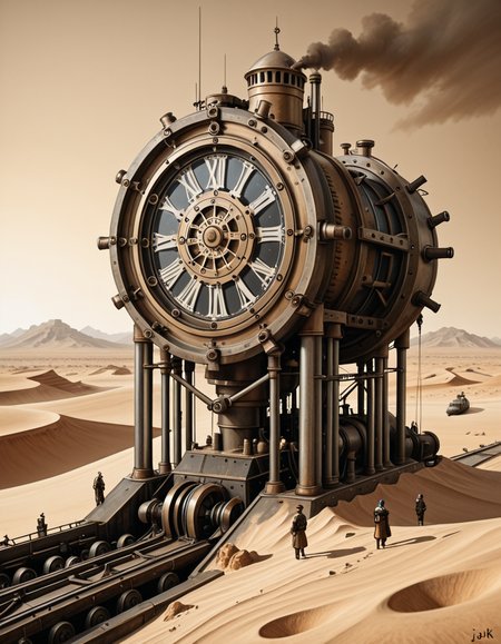 A surreal, post-apocalyptic painting in the style of JarosÅaw Jasnikowski, depicting the remnants of humanity fully transformed into biomechanical cyborgs wandering across an endless desert. The figures are tall and thin, with elongated limbs made of polished brass, steel cables, and exposed clockwork mechanisms. Their faces are partially human, partially machineâsome with glowing eyes, others with metal masks or glass domes revealing complex gears within. Each cyborg carries strange mechanical devices or wears baroque, steampunk-inspired armor. The desert landscape is vast and cracked, with rusted machine parts half-buried in the sand and fragments of broken technology scattered across the ground. In the distance, colossal, decaying machines lie abandonedâhalf-sunken cities, metallic towers bent by time, and airships grounded and torn apart. The sky is hazy and ochre-colored, with two suns casting long, warped shadows. The atmosphere is haunting and symbolic, evoking themes of lost humanity, time, and industrial decay. Rich textures, dark golden tones, and impossible architecture complete the surreal and philosophical ambiance typical of Jasnikowskiâs work.<lora:SDXLFaeTastic2400:0.4> <lora:extremely_detailed:0.4> extremely detailed,JarosÅaw J4sn1k0wsk1 <lora:JarosÅaw_J4sn1k0wsk1:1>, Masterpiece,best quality,hi res,8k,hi res,8k,award winning,(sharp focus, intricate, highly detailed),