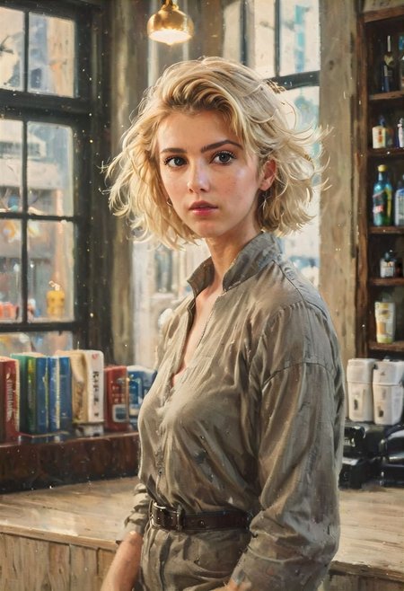 ((a beautiful woman in a Hair Salon, 
Khaki and  color Palette, urban city  window view)), 
bust shot, close-up lips, 
modern interior design, cyberpunk, 
Recliner|Dressing table|Table lamp|Screen|Monitor|Signboard_Details,
Metal|Glass|Leather|Textiles|Carpet|Pillow_Texture,
perfect blonde hair, 
(modern photo, fashion dress up:1.1), 24mm, (analog, cinematic, film grain, hazy atmosphere, detailed eyes, (seductive), (epicPhoto), (looking at viewer), (cinematic shot:1.3),
ac_neg1, great lighting, extremely detailed, happy, Hair Salon, impressionist painting, zoya