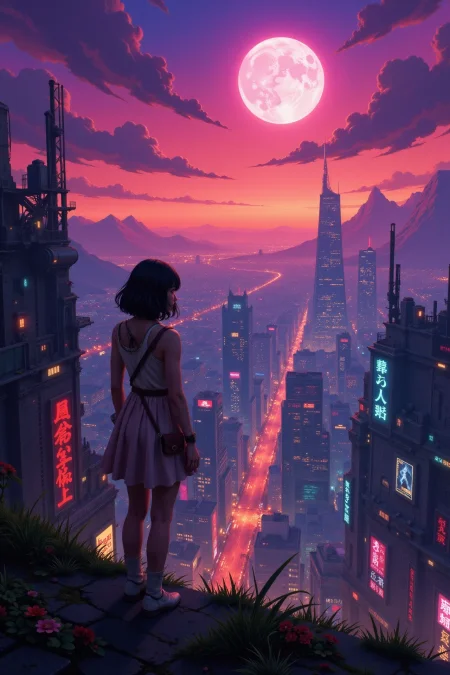 a futuristic sci-fi fantastic cyberpunk city beautiful  landscape, dusk, woman, very intricate, very detailed, sharp, bright, colorful, <lora:Hand v2:0.5> <lora:Anti-Blur:1><lora:Insane Detail Slider:0.25>  <lora:flux.1_lora_flyway_Epic-detail_v2:0.3> <lora:fluxenhancer:0.25> <lora:Anime_style:0.6> anime style