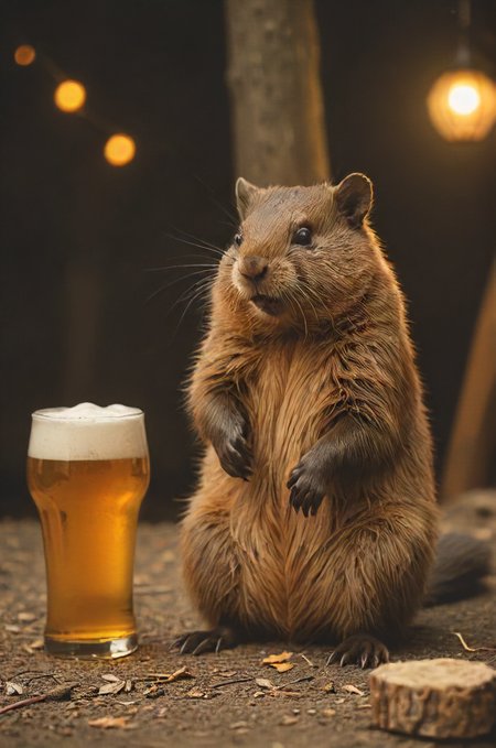 cat? + beaver? beer... confused ... party!  <lora:- SDXL - vanta-black_contrast_V3.0:0.8>