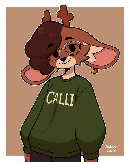 score_9_up, score_8_up, score_7_up, score_6_up, half-length portrait, small breasts, furry, female, furry female, brown hair, dot eyes,  jackalope, antlers, green topwear, green sweater, short hair, female, glasses, spats, looking at viewer, solo, earring, neutral expression, socks, three-quarter view, head tilt, simple background, white outline, <lora:Leah_Pines(AIM)_XL_v1:0.15> <lora:PDXL_artist_tags_v2_big:0.5> <lora:The-Minuscule-Task_PDXL_v1.0:0.6>  <lora:Bun_bunhearts:0.6>