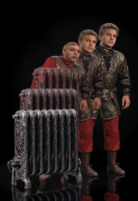 Animorph, man in gothic armor morphing into a cast iron radiator,  step-by-step transformation, dark background