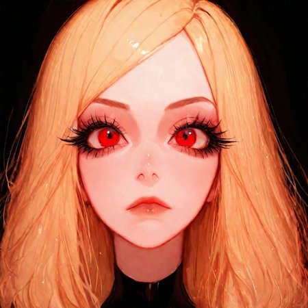 BB Dubai, woman, good quality, very aesthetic, absurdres), 1girl, solo, eyelashes, (beautiful eyes), y4m1y4m1, red eyes, blonde hair