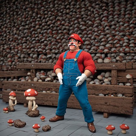 score_9, score_8_up, score_7_up, score_6_up, masterpiece, best quality, 1boy, super mario, mustache, short,red hat,blue overalls,  long sleeve red shirt, white gloves, brown shoes, big nose, crotch chop, mushroom kingdom,