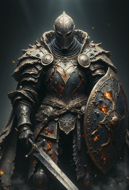 Haunted knight, rusted armor, burning eyes, cracked shield, cursed blade <lora:flux_sparklycism.safetensors:0.5>,  <lora:Dever_Flux_Enhancer.safetensors:0.5>,  <lora:Elden_Ring_-_Yoshitaka_Amano.safetensors:1.0>,  <lora:Movie_Portrait.safetensors:0.6>,  <lora:- Flux1 - soothing_atmo_V2.0.safetensors:0.3>,  <lora:lith_mimosa_kiel_grw134_FLUX.safetensors:0.5>,
