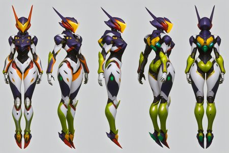(GENERAL:0), mecha, robot, masterpiece, best quality, very aesthetic, absurdres, solo, standing,
(VIEWS:0),  full body character turnaround of mecha,
Multiple views of the same mecha,  (simple background, white background:1.2), multiple views, side view, back view, front view, 
,
mask, helmet,
(Creature Ref:0), 
Gopher\(animals\)
ï¼
(Mecha Ref:0), 
EVANGELION EVA-01 TEST TYPE,
plate armor, power suit, alien,
android, cybersuit, upper armor, mechanical arms, machinery, prosthesis,
(bodyshape:0), Slim and toned body,
(clothing:0), (Lightweight windbreaker and leggings:0.6), 
(sliver  
Victorian  theme character design:1.1),
 <lora:MechTurnXLRemix_v1:.5>
 <lora:MechTurnXL_v1:.5>
<lora:ClothTurnXLRemix_v1-000004:.25>
 <lora:ClothTurnXL_v1-000004:0.25> 
<lora:CharTurnXL_v2:0.25>
 <lora:xl_more_art-full_v1:.25>,
 <lora:Alphonse Mucha Style:.1>, Alphonse Mucha Style page
 <lora:å½é£æç»SDXL:.1> 
 <lora:mecha:.2><lora:EnvyMechaGirlXL01:.5> <lora:EnvyMechaGirlXL02:.38>