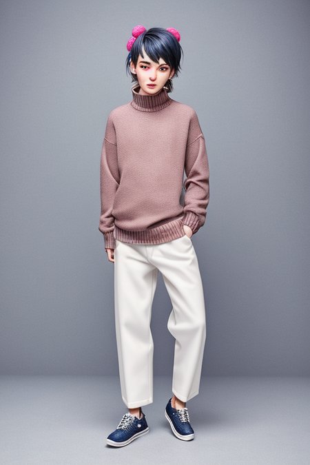 (bada-club:1.0), with pants and a sweater and shoes