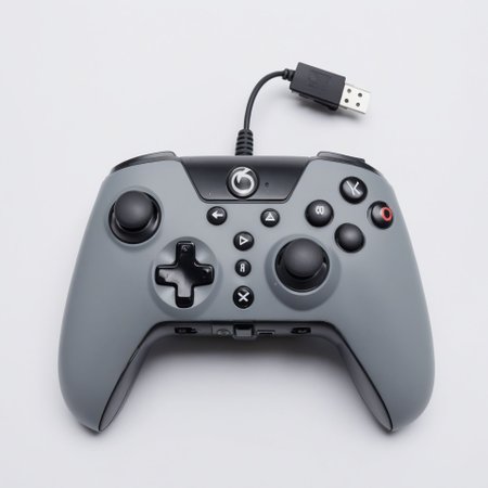 video game controller, grey, 4 face buttons, controller, analog stick,